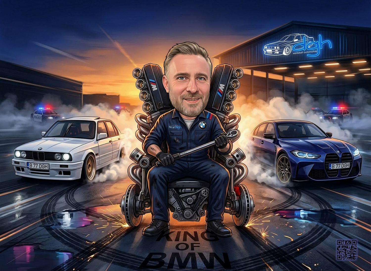 cadou personalizat pentru el — caricatură cu mașină pe canvas
